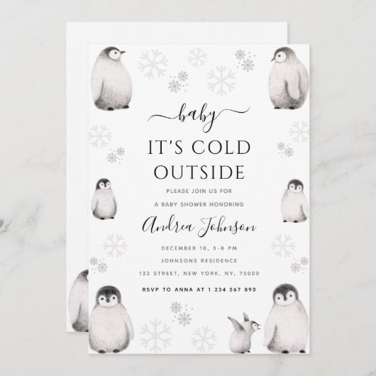 Baby Het is koud buiten potlood Penguin Baby showe Kaart (Voorkant / Achterkant)