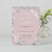 Baby Het is koud Buiten Roze Zilver Baby shower Folie Uitnodiging (Staand Voorkant)