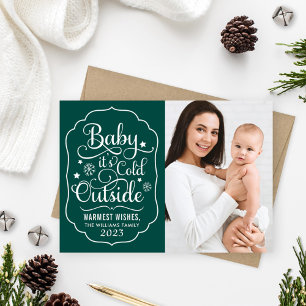 Baby Het is koud buiten Rustic Green Photo Feestdagenkaart