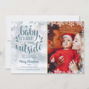 Baby het is koud buiten Sneeuwvlokken Foto Kerstmi Feestdagenkaart