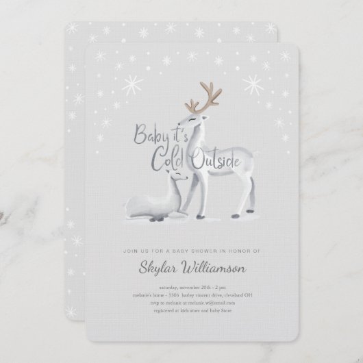 Baby Het is koud buiten Snowy Kerstwinter Deer Kaart (Voorkant / Achterkant)