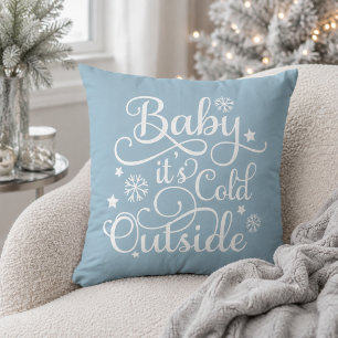 Baby het is koud buiten Stof Blauw Winter Kussen