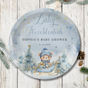 Baby Het is koud Buiten Winter Beer │Blauw Goud Papieren Bordje