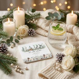 Baby het is koud buiten Winter Dieren Baby Shower Vierkante Kartonnen Onderzetter