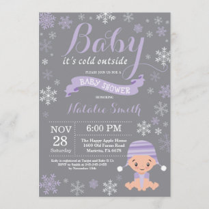 Baby het is koud buiten Winter Paarse Baby Shower Kaart