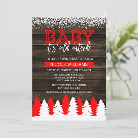 Baby Het is koud buiten wintersneeuwrood Baby show Kaart (Staand voorkant)