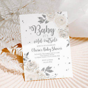 Baby het is Koud Buiten Zilver Floral Baby shower Kaart