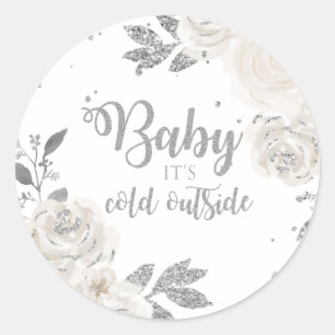 Baby het is koud buiten Zilver Glitter Bloemen Ronde Sticker