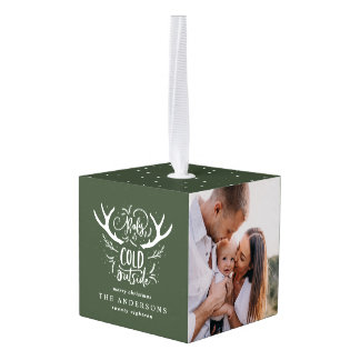 Baby het is koud hert multi foto kerstvakantie kubus ornament