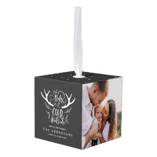 Baby het is koud hert multi foto kerstvakantie kubus ornament