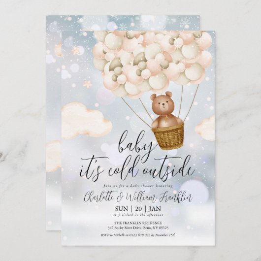 Baby Het Is Koud Teddybeer Winter Babyfeestje Kaart (Voorkant / Achterkant)