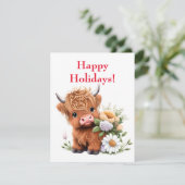 Baby Highland Cow avec Daisies Carte de vacances (Debout devant)