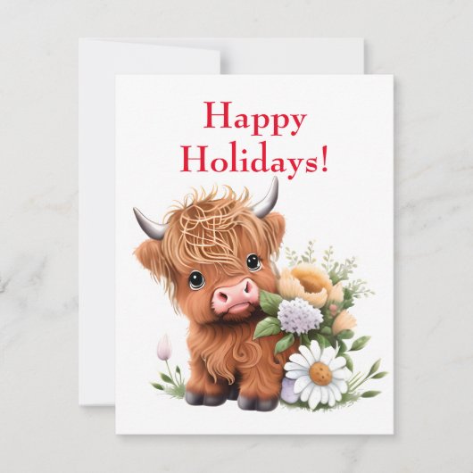 Baby Highland Cow avec Daisies Carte de vacances (Devant)
