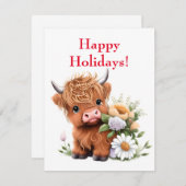 Baby Highland Cow avec Daisies Carte de vacances (Devant / Derrière)
