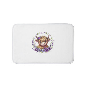 Baby Highland Koe met paarse bloemen Schotse ver Badmat