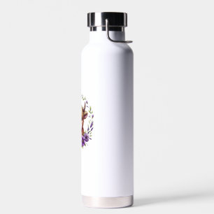 Baby Highland Koe met paarse bloemen Schotse ver Waterfles