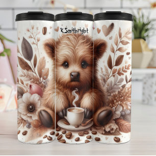 Baby Highland Koe met stoom koffie Thermosbeker