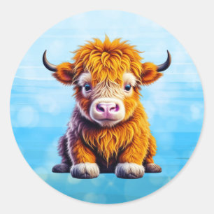 Baby Highland Koe Schattige AI Art Ronde Sticker