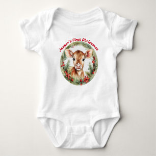  Baby Highland Koe's Eerste Kerstmis. Romper