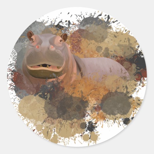 Baby Hippo Abstracte Verf Splatter Wildlife Ronde Sticker (Voorkant)