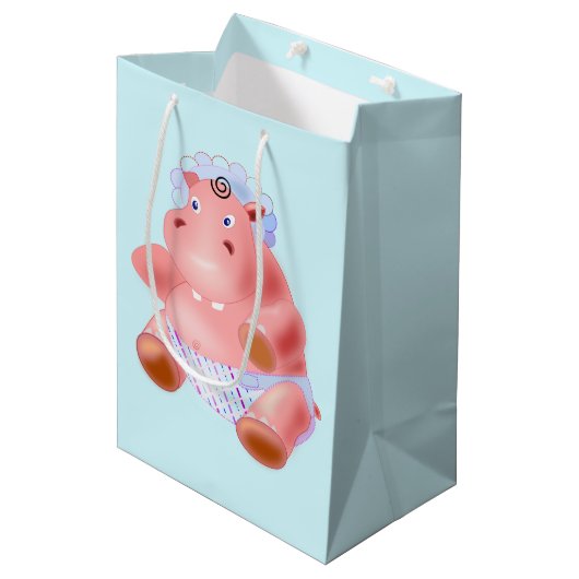Baby Hippo Baby Gift Bag - Aangepaste kleuren - Te Medium Cadeauzakje (Voorkant Gekanteld)