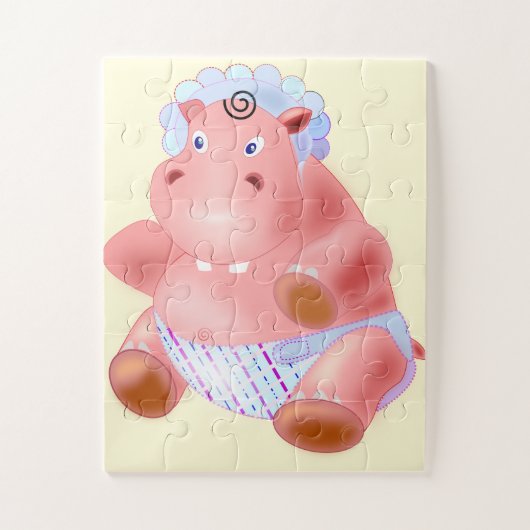 Baby Hippo Jigzaag Puzzle Cartoon Legpuzzel (Verticaal)