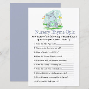Baby Hippo Nursery Rhyme Quiz baby shower game
