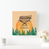 Baby Hommelbij en Honingpot Gele Kinderkamer Vierkante Klok (Huis)