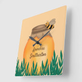 Baby Hommelbij en Honingpot Gele Kinderkamer Vierkante Klok (Hoek)