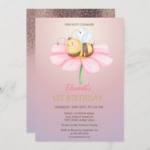Baby Honey Bee Glitter Birthday Kaart