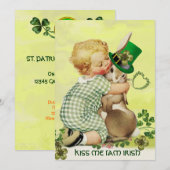 BABY HUGGING RABBIT IRISH ST. PATRICK'S DAY PARTY KAART (Voorkant / Achterkant)