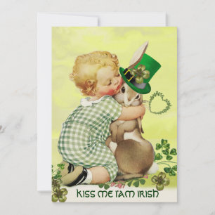 BABY HUGGING RABBIT IRISH ST. PATRICK'S DAY PARTY KAART