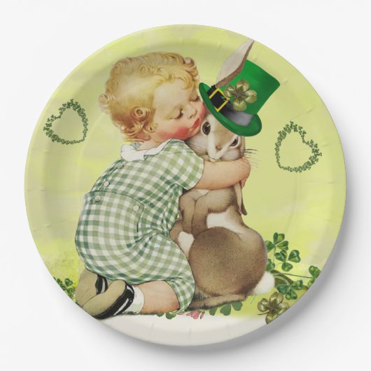BABY HUGGING RABBIT IRISH ST. PATRICK'S DAY PARTY PAPIEREN BORDJE (Voorkant)