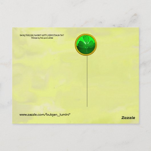 BABY HUGGING RABBIT St. Patrick's Day Shamrocks Briefkaart (Achterkant)