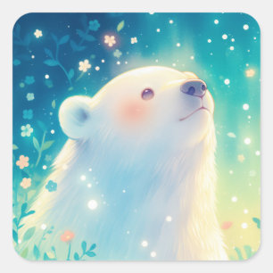 Baby ijsbeer staart omhoog in zonnige weide vierkante sticker