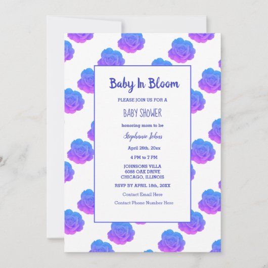 Baby in bloei Baby shower blauw Paarse roze Schatt Kaart (Voorkant)
