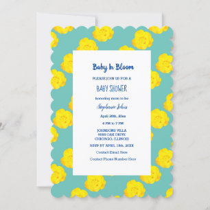 Baby in bloei Baby shower Blauwgroen gele rozen bl Kaart