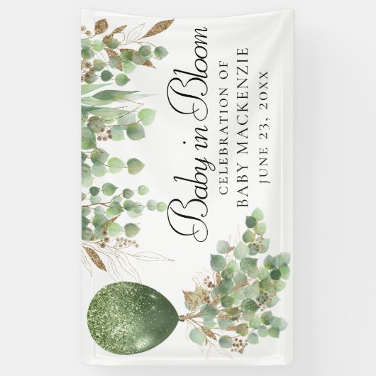 Baby in bloei | Ballon- en Eucalyptus-Baby shower Spandoek (Verticaal)