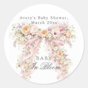 Baby in bloei Bloemboog Meisje Baby Shower Ronde Sticker