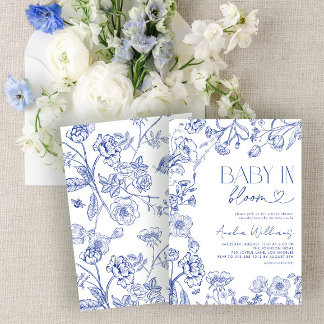 Baby in bloei bloemenblauw Baby shower Kaart