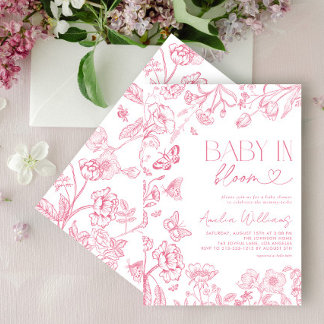 Baby in bloei  bloemenroze Baby shower Kaart