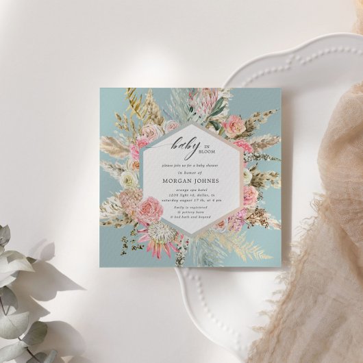 Baby in bloei Boheems Baby shower Uitnodiging