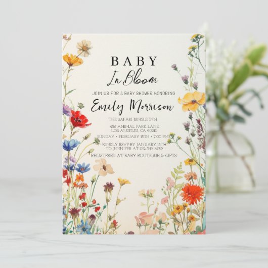 Baby in bloei en bloemen I Baby shower Kaart (Staand voorkant)