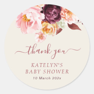 baby in bloei herfst floraal baby shower ronde sticker