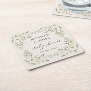 baby in bloei ivoor floreel baby shower vierkante kartonnen onderzetter
