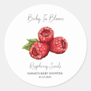Baby in bloei l frambozenzaden Baby shower Ronde Sticker