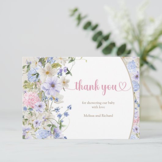 Baby in bloei lente Wildbloemen Rustiek dank u Informatiekaartje (Staand voorkant)