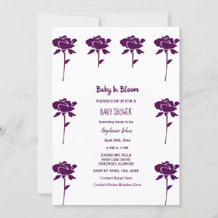 Baby in bloei meisje Baby shower Paarse Roos 2024 Kaart
