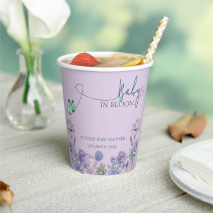 Baby in bloei Paarse bloemen Baby shower partij Papieren Bekers