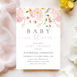 Baby in bloei roze bloemen Baby shower uitnodiging